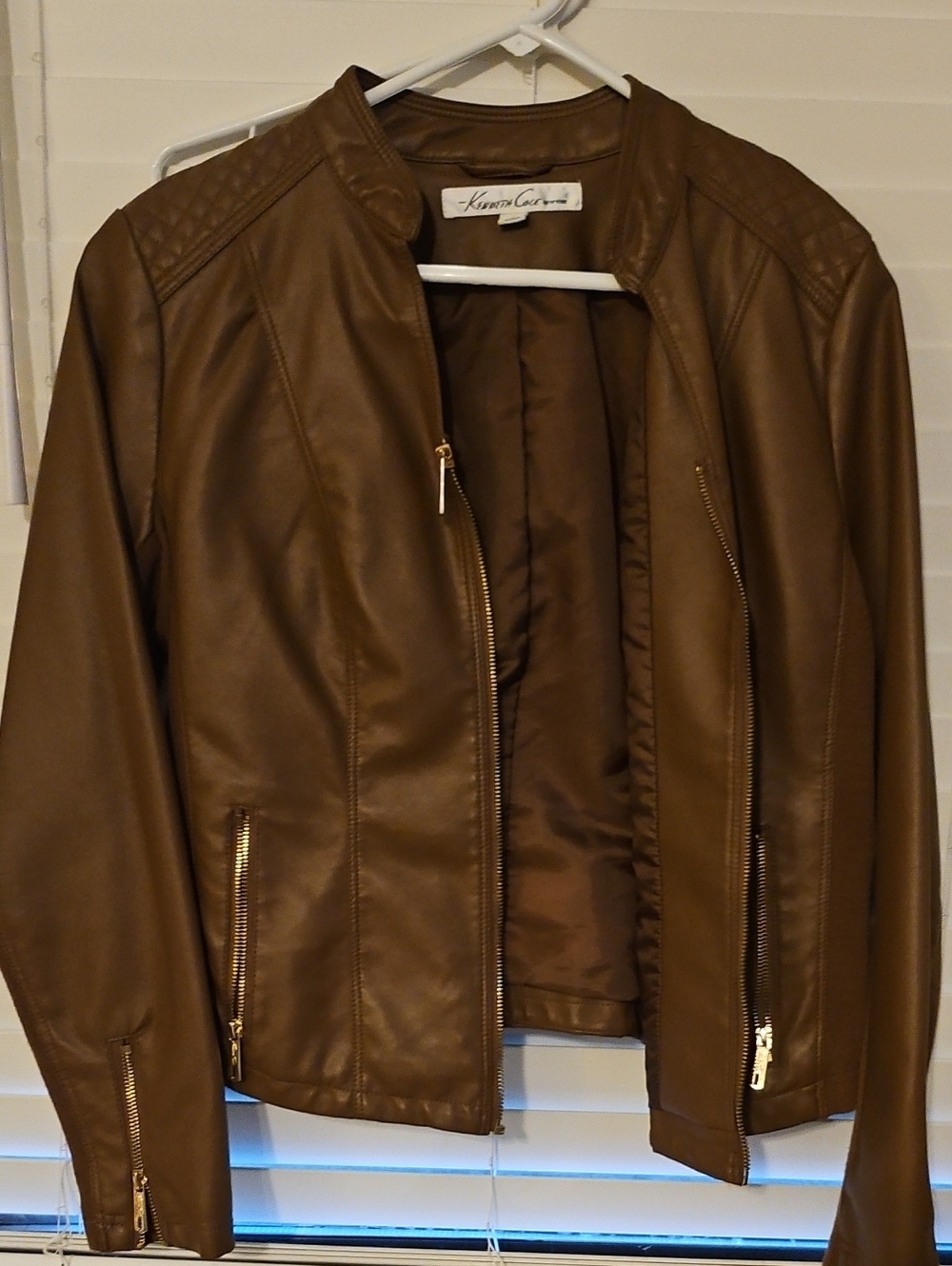 Kenneth Cole Brown Faux Leather Moto Jacket - Women's